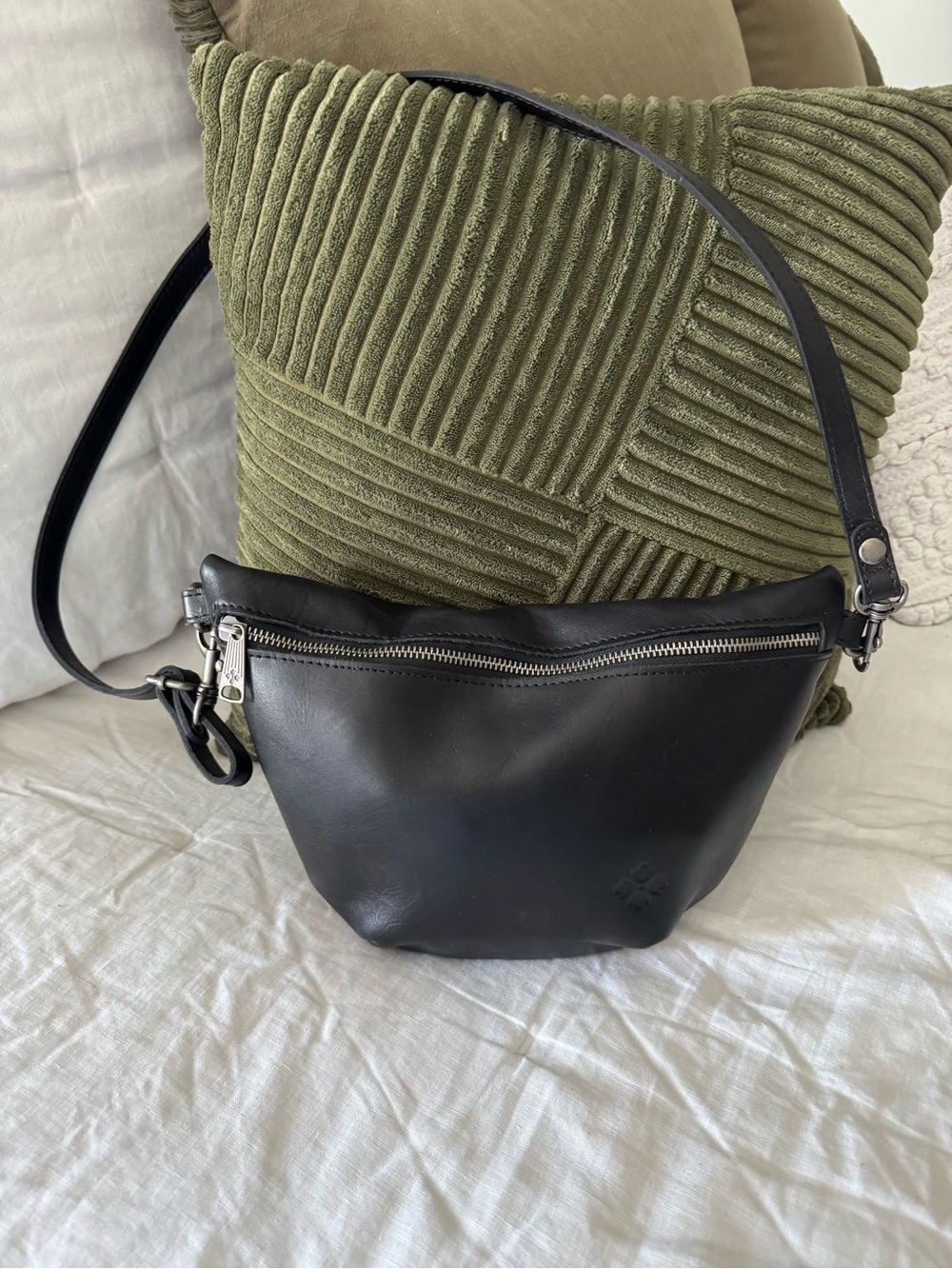Patricia Nash Black Leather Crossbody Bag with Silver Zipper
